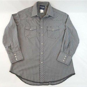 Wrangler Pearl Snap Blue Gray Plaid Long Sleeve We